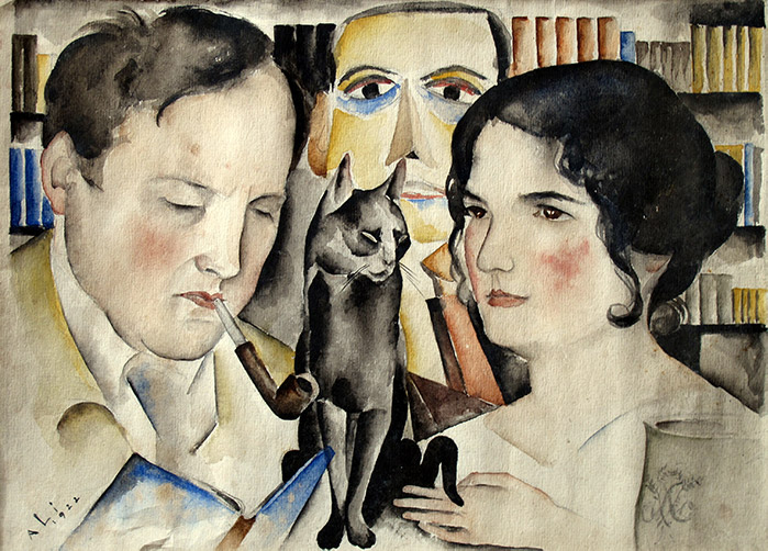 Wilhelm Fraenger, Gustel Fraenger und Ali Lichtenstein, Aquarell von Ali Lichtenstein 1922